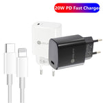 شاحن سريع PD11 بمنفذ واحد PD3.0 USB-C / Type-C بقوة 20 واط مع كابل بيانات Type-C إلى 8 سنون بطول 1 متر، قابس الاتحاد الأوروبي، قابس الاتحاد الأوروبي + كابل Type-C إلى 8 سنون