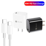 شاحن سريع منفرد PD3.0 USB-C / Type-C بقوة 20 واط مع كابل بيانات Type-C إلى Type-C بطول 1 متر، قابس أمريكي، قابس أمريكي + كابل Type-C إلى Type-C