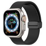 Magnetic Black Buckle Smooth Silicone Watch Band, For Apple Watch Ultra 49mm, For Apple Watch Series 8&7 45mm, For Apple Watch Series 8&7 41mm