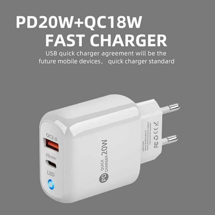 شاحن هاتف محمول PD04 Type-C + USB مع كابل USB إلى 8 سنون، قابس الولايات المتحدة، قابس الولايات المتحدة + كابل USB إلى 8 سنون