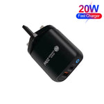 شاحن هاتف محمول PD04 Type-C + USB مع كابل Type-C إلى 8 سنون، قابس المملكة المتحدة، قابس المملكة المتحدة + كابل Type-C إلى 8 سنون