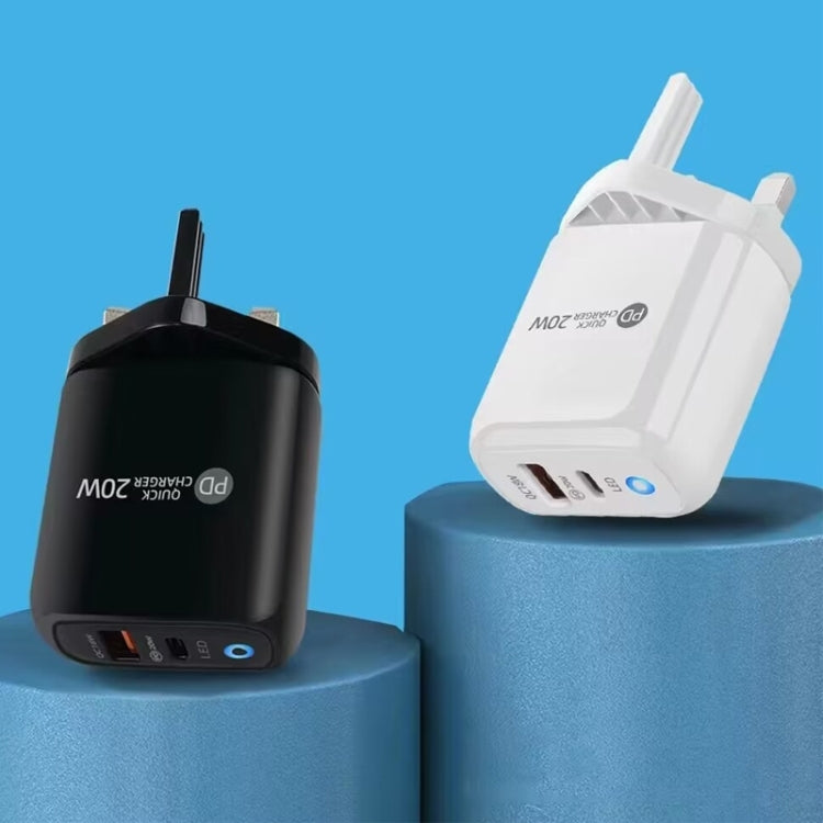 شاحن هاتف محمول PD04 Type-C + USB مع كابل Type-C إلى 8 سنون، قابس المملكة المتحدة، قابس المملكة المتحدة + كابل Type-C إلى 8 سنون