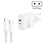شاحن هاتف محمول Type-C + USB مع كابل Type-C إلى Type-C، قابس أوروبي، قابس أوروبي + كابل Type-C إلى Type-C