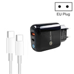 شاحن هاتف محمول Type-C + USB مع كابل Type-C إلى Type-C، قابس أوروبي، قابس أوروبي + كابل Type-C إلى Type-C