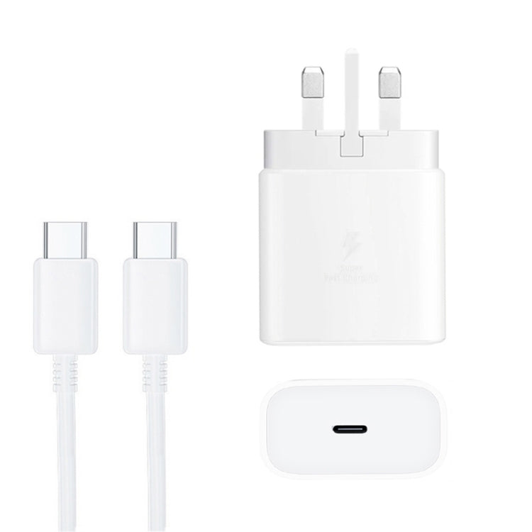 شاحن سريع 45 واط بمنفذ USB-C / Type-C مع كابل Type-C إلى Type-C بقوة 5 أمبير، قابس المملكة المتحدة، قابس المملكة المتحدة + كابل Type-C