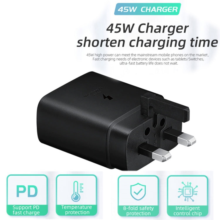 شاحن سريع 45 واط بمنفذ USB-C / Type-C مع كابل Type-C إلى Type-C بقوة 5 أمبير، قابس المملكة المتحدة، قابس المملكة المتحدة + كابل Type-C