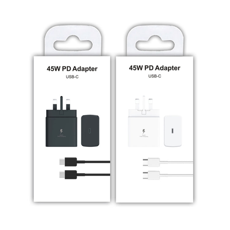 شاحن سريع 45 واط بمنفذ USB-C / Type-C مع كابل Type-C إلى Type-C بقوة 5 أمبير، قابس المملكة المتحدة، قابس المملكة المتحدة + كابل Type-C