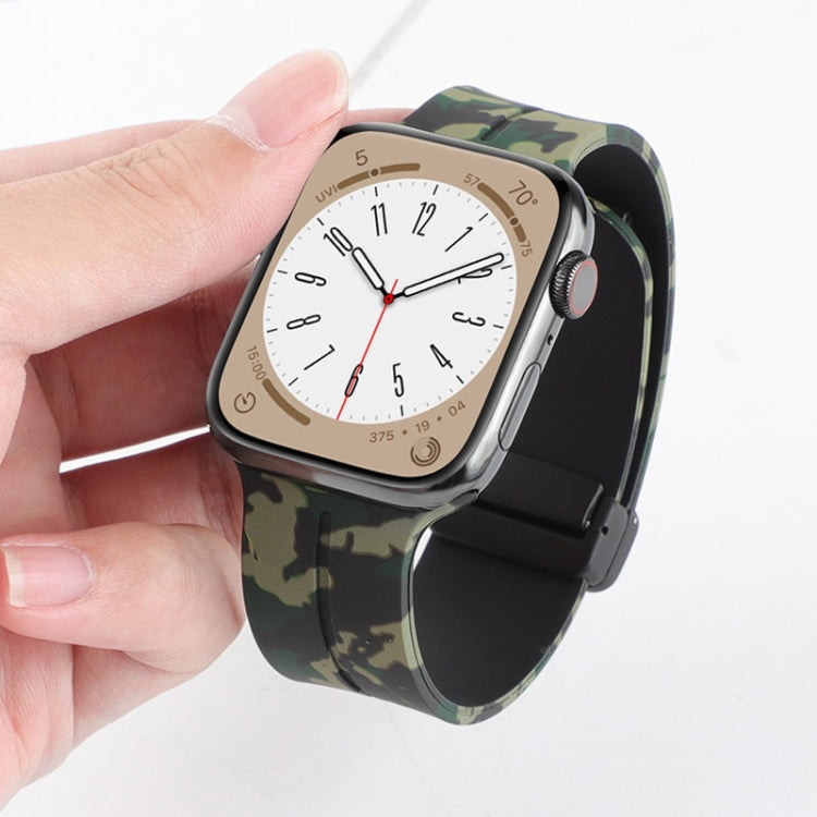 Magnetic Clasp Camouflage Silicone Watch Band, For Apple Watch Ultra 49mm, For Apple Watch Series 8&7 45mm, For Apple Watch Series 8&7 41mm