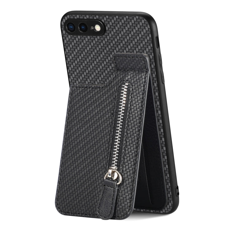 Carbon Fiber Vertical Flip Zipper Phone Case, For iPhone SE 2022 / 2020 / 7 / 8, For iPhone 7 Plus / 8 Plus, For iPhone 6 / 6s, For iPhone 6 Plus / 6s Plus