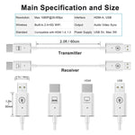 Wireless HDMI Transmitter and Receiver Kit, HDMI Wireless Extender Adapter, 1080P 60fps Video Audio Projecting for PC, Laptop, Camera to HDTV/Projector
