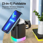 شاحن لاسلكي مغناطيسي Magsafe 3 في 1 T15 مع حامل شحن قابل للطي لأجهزة iPhone / iWatch / AirPods، T15