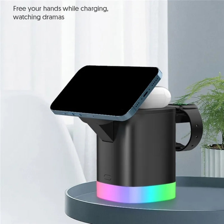 شاحن لاسلكي مغناطيسي Magsafe 3 في 1 T15 مع حامل شحن قابل للطي لأجهزة iPhone / iWatch / AirPods، T15