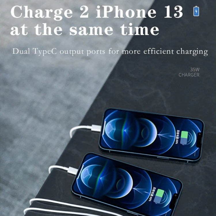 شاحن مزدوج 35 واط PD3.0 USB-C / Type-C مع كابل بيانات Type-C إلى 8 سنون، قابس الولايات المتحدة، قابس الولايات المتحدة + كابل 8 سنون بطول 1 متر، قابس الولايات المتحدة + كابل 8 سنون بطول 2 متر
