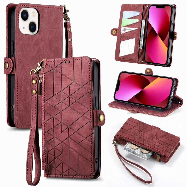 Geometric Zipper Wallet Side Buckle Leather Phone Case, For iPhone 14 Pro Max, For iPhone 7 / 8 / SE 2022, For iPhone 13 Pro Max, For iPhone 13 Pro, For iPhone 13, For iPhone 12 / 12 Pro, For iPhone 12 Pro Max, For iPhone 11 Pro Max