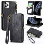 Geometric Zipper Wallet Side Buckle Leather Phone Case, For iPhone 11, For iPhone 11 Pro, For iPhone XR, For iPhone XS Max, For iPhone 7 Plus / 8 Plus, For iPhone 6 Plus / 6s Plus, For iPhone 6 / 6s