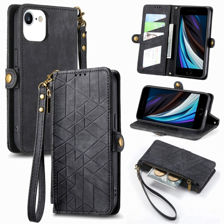 Geometric Zipper Wallet Side Buckle Leather Phone Case, For iPhone 14 Pro Max, For iPhone 7 / 8 / SE 2022, For iPhone 13 Pro Max, For iPhone 13 Pro, For iPhone 13, For iPhone 12 / 12 Pro, For iPhone 12 Pro Max, For iPhone 11 Pro Max
