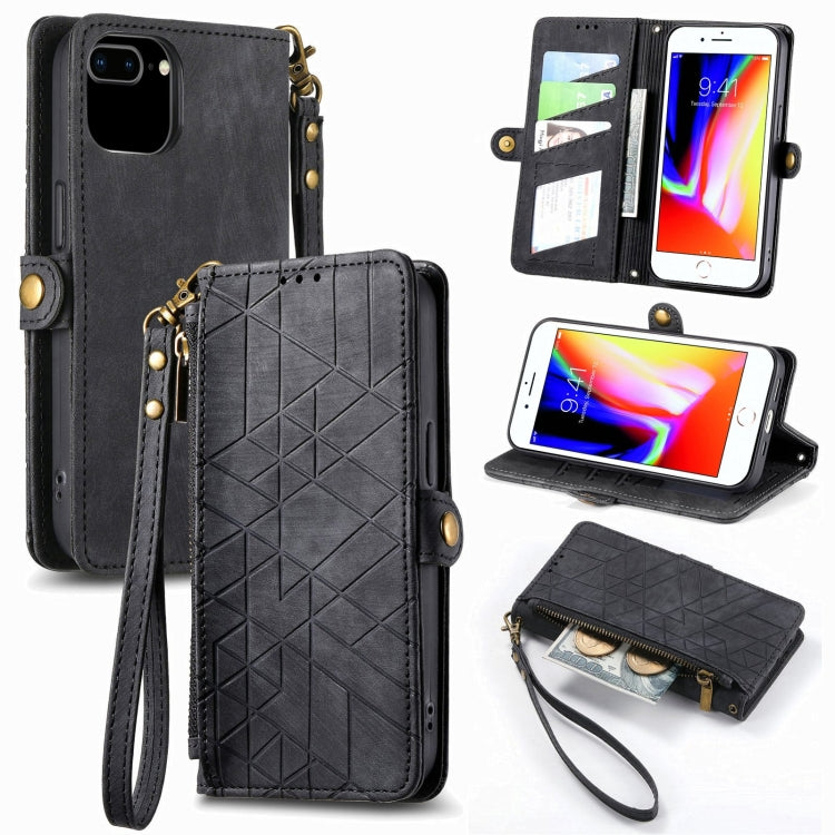 Geometric Zipper Wallet Side Buckle Leather Phone Case, For iPhone 11, For iPhone 11 Pro, For iPhone XR, For iPhone XS Max, For iPhone 7 Plus / 8 Plus, For iPhone 6 Plus / 6s Plus, For iPhone 6 / 6s