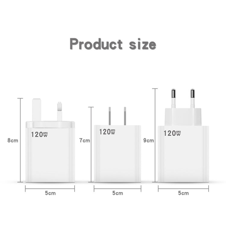 120W USB Super Fast Charging Charger, EU Plug, US Plug, UK Plug