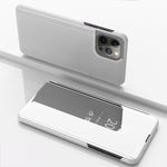 Plated Mirror Horizontal Flip Leather Phone Case with Holder, For iPhone 16 Pro, For iPhone 16 Plus, For iPhone 16, For iPhone 15 Pro Max, For iPhone 15 Pro, For iPhone 15 Plus