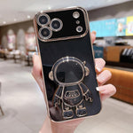 Electroplating Astronaut Holder Phone Case, For iPhone 17e / 16e, For iPhone 17 Pro Max, For iPhone 17 Pro, For iPhone 17, For iPhone Air, For iPhone 16 Pro Max, For iPhone 16 Pro, For iPhone 16 Plus