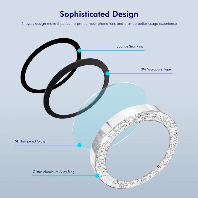 فيلم زجاج مقسى من سبائك الألمنيوم لعدسة الكاميرا الخلفية مع بريق ENKAY Hat-Prince، لهواتف iPhone 17 Pro / 17 Pro Max، iPhone 17، iPhone Air، iPhone 15 Pro / 15 Pro Max، iPhone 15 / 15 Plus