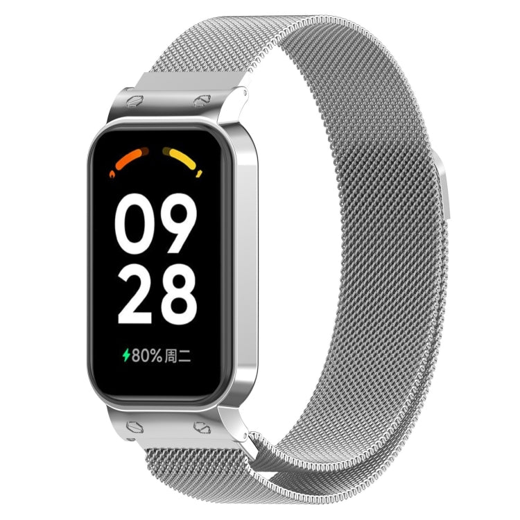 For Xiaomi Mi Band 8 Active Milan Magnetic Metal Steel Mesh Watch Band + Watch Frame, Silver, Black, Gold, Rose Gold, Dark Blue