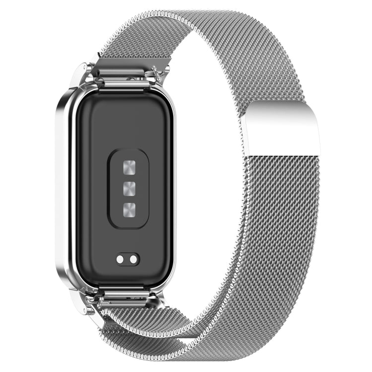 For Xiaomi Mi Band 8 Active Milan Magnetic Metal Steel Mesh Watch Band + Watch Frame, Silver, Black, Gold, Rose Gold, Dark Blue