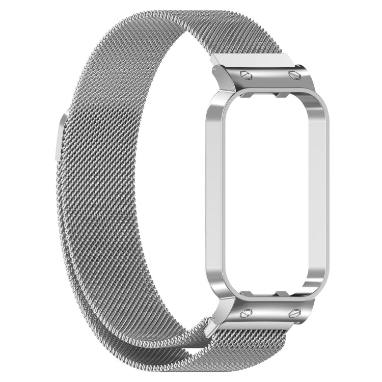 For Xiaomi Mi Band 8 Active Milan Magnetic Metal Steel Mesh Watch Band + Watch Frame, Silver, Black, Gold, Rose Gold, Dark Blue