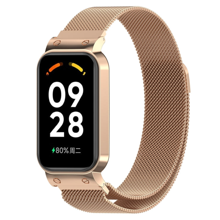 For Xiaomi Mi Band 8 Active Milan Magnetic Metal Steel Mesh Watch Band + Watch Frame, Silver, Black, Gold, Rose Gold, Dark Blue