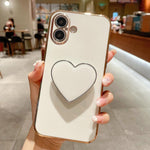 Electroplating Love Heart Holder TPU Phone Case, For iPhone 17e / 16e, For iPhone 17 Pro Max, For iPhone 17 Pro, For iPhone 17, For iPhone Air, For iPhone 16 Pro Max, For iPhone 16 Pro, For iPhone 16 Plus
