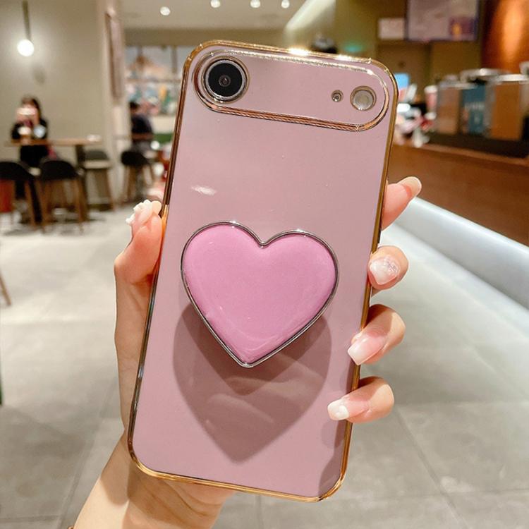 Electroplating Love Heart Holder TPU Phone Case, For iPhone 17e / 16e, For iPhone 17 Pro Max, For iPhone 17 Pro, For iPhone 17, For iPhone Air, For iPhone 16 Pro Max, For iPhone 16 Pro, For iPhone 16 Plus