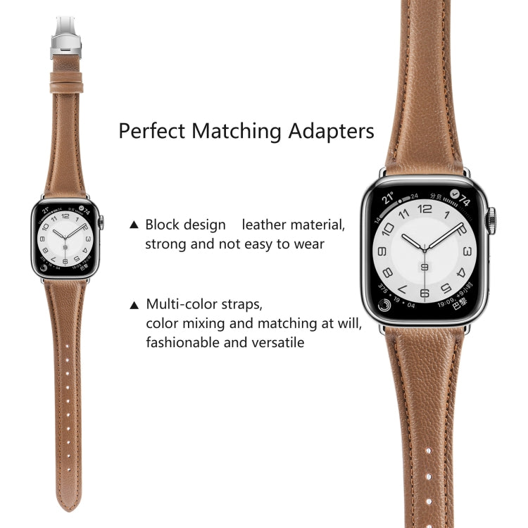 سوار ساعة من الجلد العادي مع إبزيم فراشة، لساعات Apple Watch SE 2023 44mm، وApple Watch SE 2023 40mm، وApple Watch Ultra 2 49mm، وApple Watch Series 9 45mm