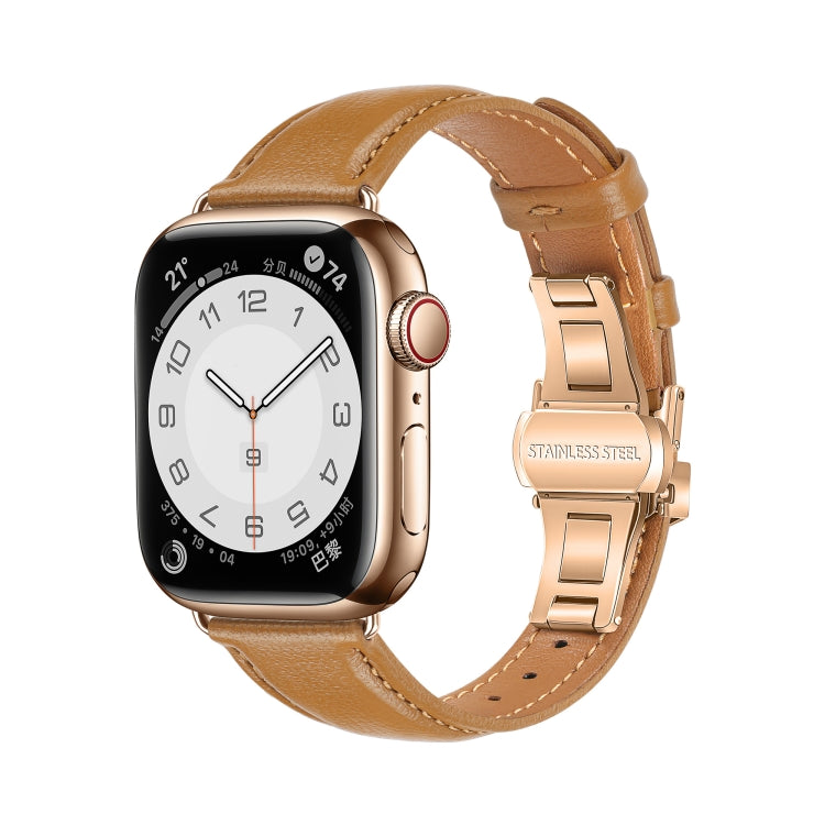 سوار ساعة من الجلد العادي مع إبزيم فراشة، لساعات Apple Watch SE 2023 44mm، وApple Watch SE 2023 40mm، وApple Watch Ultra 2 49mm، وApple Watch Series 9 45mm