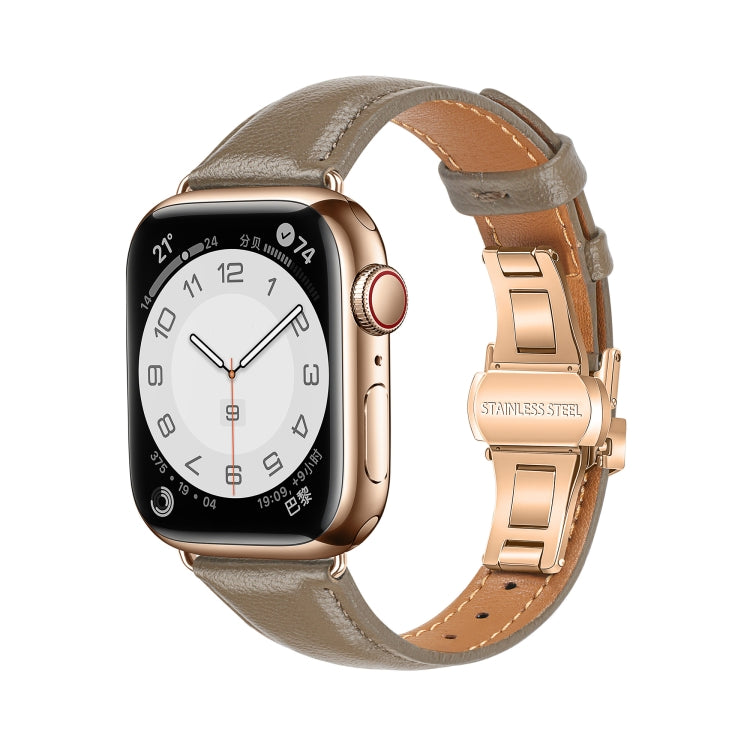 سوار ساعة من الجلد العادي مع إبزيم فراشة، لساعات Apple Watch Series 9 41mm، وApple Watch Ultra 49mm، وApple Watch Series 8 41mm، وApple Watch Series 8 45mm
