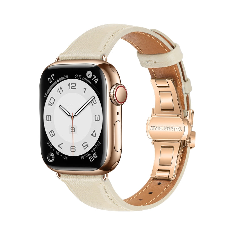 سوار ساعة من الجلد العادي مع إبزيم فراشة، لساعات Apple Watch Series 9 41mm، وApple Watch Ultra 49mm، وApple Watch Series 8 41mm، وApple Watch Series 8 45mm