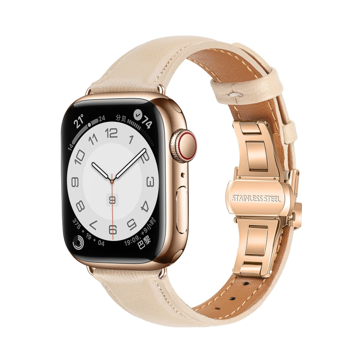 سوار ساعة من الجلد العادي مع إبزيم فراشة، لساعات Apple Watch Series 9 41mm، وApple Watch Ultra 49mm، وApple Watch Series 8 41mm، وApple Watch Series 8 45mm