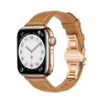 سوار ساعة من الجلد العادي مع إبزيم فراشة، لساعات Apple Watch Series 9 41mm، وApple Watch Ultra 49mm، وApple Watch Series 8 41mm، وApple Watch Series 8 45mm
