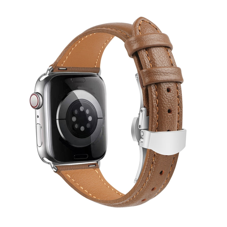 سوار ساعة من الجلد العادي مع إبزيم فراشة، لساعات Apple Watch Series 6 40mm، وApple Watch Series 6 44mm، وApple Watch Series 5 44mm، وApple Watch Series 5 40mm