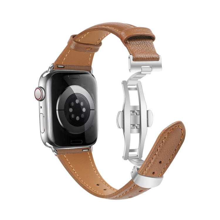 Plain Leather Butterfly Buckle Watch Band, For Apple Watch Series 4 44mm, For Apple Watch Series 4 40mm, For Apple Watch Series 3 38mm, For Apple Watch Series 3 42mm