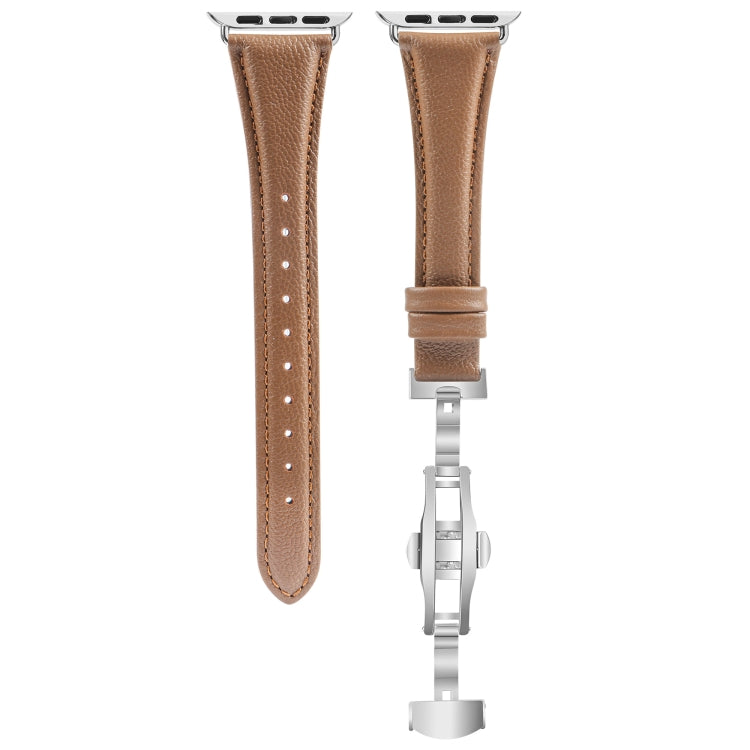Plain Leather Butterfly Buckle Watch Band, For Apple Watch Series 4 44mm, For Apple Watch Series 4 40mm, For Apple Watch Series 3 38mm, For Apple Watch Series 3 42mm