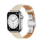 Plain Leather Butterfly Buckle Watch Band, For Apple Watch Series 4 44mm, For Apple Watch Series 4 40mm, For Apple Watch Series 3 38mm, For Apple Watch Series 3 42mm