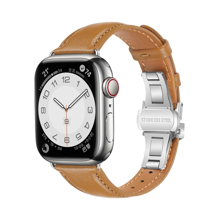 Plain Leather Butterfly Buckle Watch Band, For Apple Watch Series 4 44mm, For Apple Watch Series 4 40mm, For Apple Watch Series 3 38mm, For Apple Watch Series 3 42mm