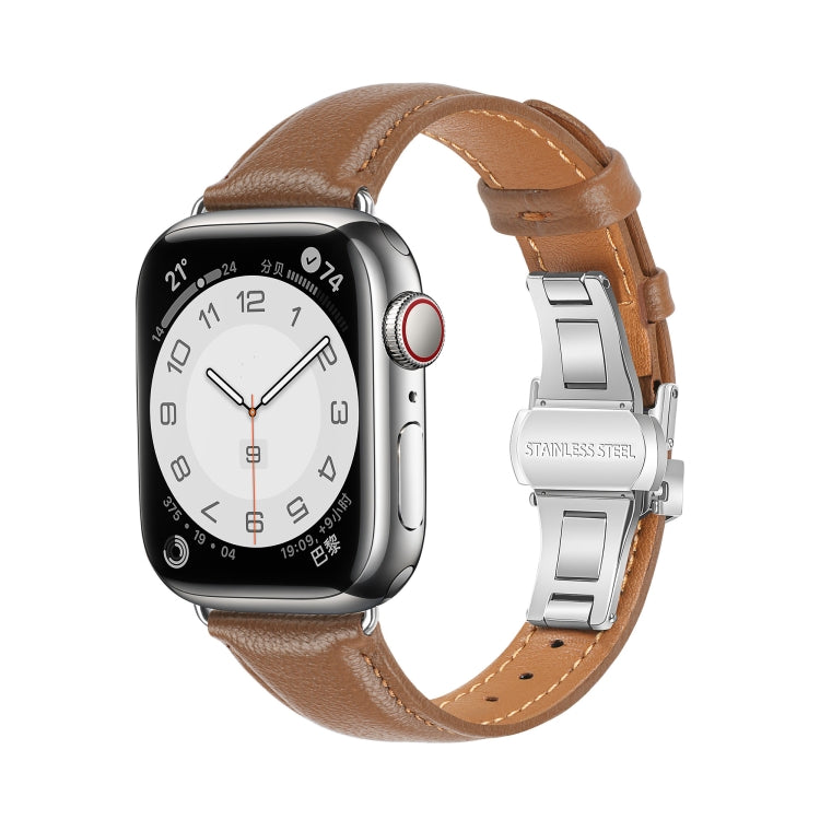 Plain Leather Butterfly Buckle Watch Band, For Apple Watch Series 4 44mm, For Apple Watch Series 4 40mm, For Apple Watch Series 3 38mm, For Apple Watch Series 3 42mm
