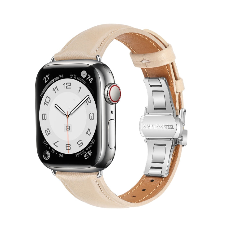 Plain Leather Butterfly Buckle Watch Band, For Apple Watch Series 4 44mm, For Apple Watch Series 4 40mm, For Apple Watch Series 3 38mm, For Apple Watch Series 3 42mm