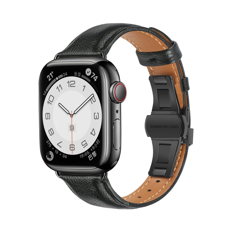 Plain Leather Butterfly Buckle Watch Band, For Apple Watch Series 4 44mm, For Apple Watch Series 4 40mm, For Apple Watch Series 3 38mm, For Apple Watch Series 3 42mm