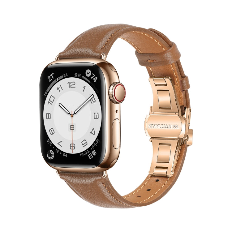Plain Leather Butterfly Buckle Watch Band, For Apple Watch Series 4 44mm, For Apple Watch Series 4 40mm, For Apple Watch Series 3 38mm, For Apple Watch Series 3 42mm