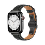 Plain Leather Butterfly Buckle Watch Band, For Apple Watch Series 4 44mm, For Apple Watch Series 4 40mm, For Apple Watch Series 3 38mm, For Apple Watch Series 3 42mm