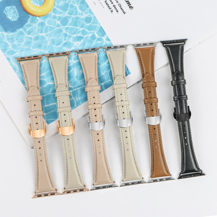 Plain Leather Butterfly Buckle Watch Band, For Apple Watch Series 4 44mm, For Apple Watch Series 4 40mm, For Apple Watch Series 3 38mm, For Apple Watch Series 3 42mm