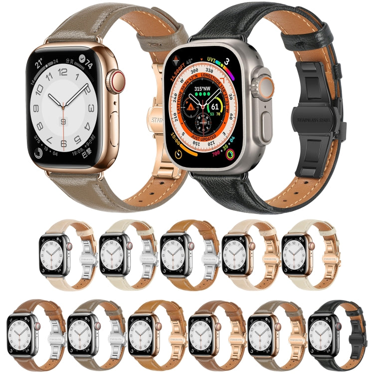 سوار ساعة من الجلد العادي مع إبزيم فراشة، لساعات Apple Watch Series 6 40mm، وApple Watch Series 6 44mm، وApple Watch Series 5 44mm، وApple Watch Series 5 40mm