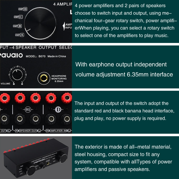 4 Input 2 Output or 2 In 4 Out Power Amplifier Speaker Selector Switcher, 4 Input 2 Output or 2 In 4 Out